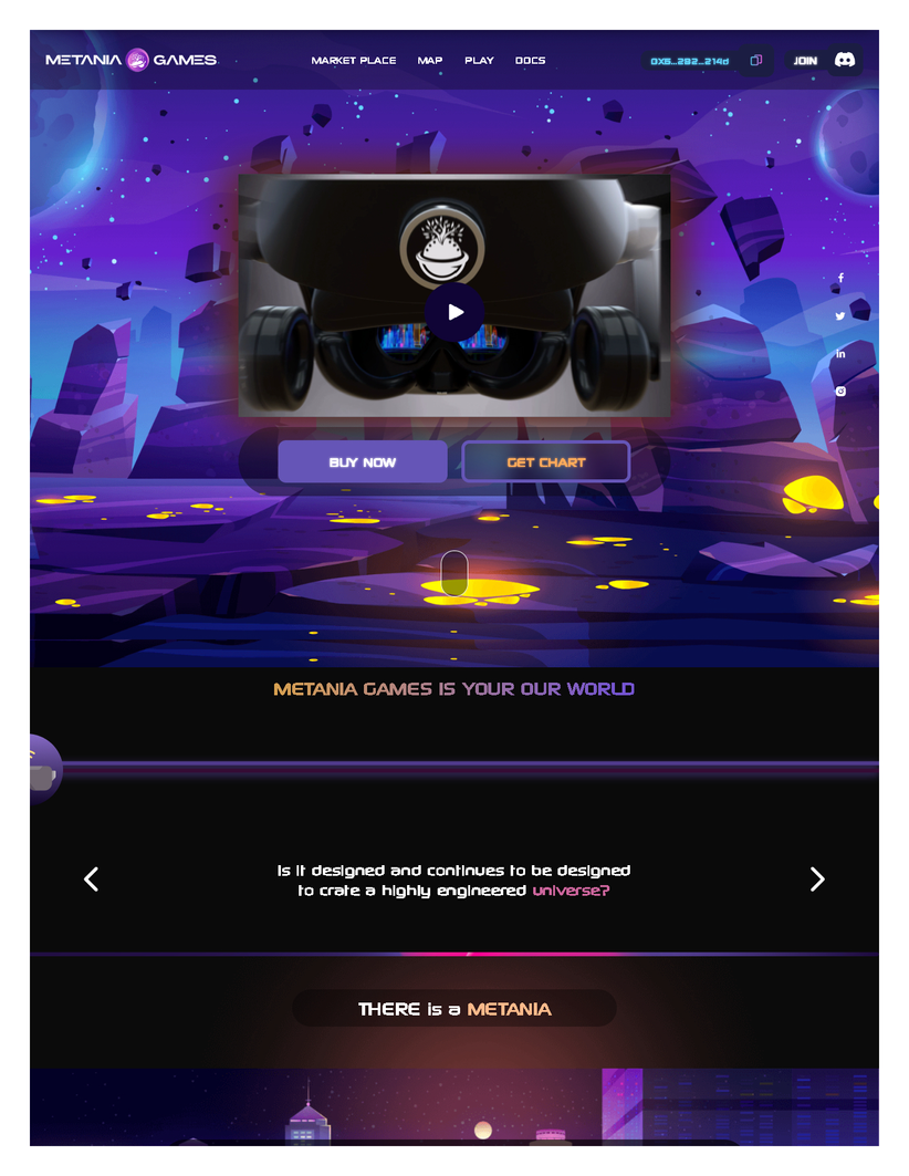 Metania Games projesinin 2025 sunumundaki arayüz örneği